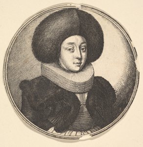Vrouw met grote ronde bontmuts en kanten kraag, 1645