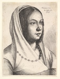 Jonge vrouw met een sjaal op haar hoofd, naar Bonsignori door Wenceslaus Hollar