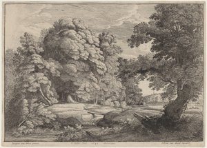 De brug over de waterval door Wenceslaus Hollar after Jacques d