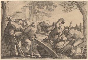 Boerenruzie door Wenceslaus Hollar after Pieter Bruegel the Elder