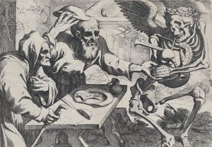 Oud paar en de dood met doedelzakken, 1612 door Werner Jacobsz. van den Valckert