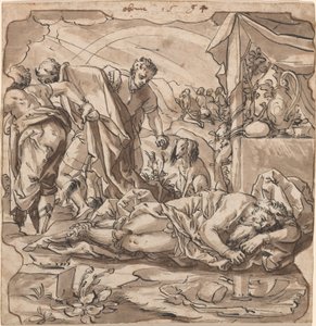 De dronkenschap van Noach door Werner Kübler after Tobias Stimmer