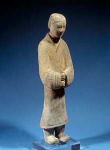Chinese kunst: Dame die offers brengt; begrafenis terracotta uit de Han-periode. Parijs, Musee Cernuschi