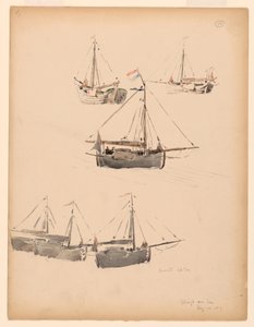 Tekening, Nederlandse schuiten, 20 augustus 1887 door Whitney Warren Jr.