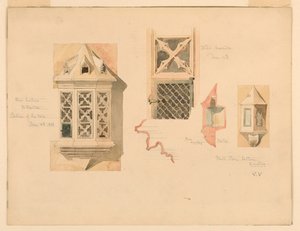 Tekening, weergave van twee stenen lantaarns, van het kasteel in Amboise, Frankrijk, 14-15 juni 1888 door Whitney Warren Jr.
