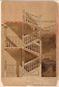 Tekening, Trap in de Cluny, Parijs, 1887 door Whitney Warren Jr.