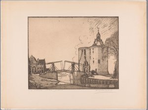 Gezicht op de Drommedaris te Enkhuizen door Wijnand Otto Jan Nieuwenkamp (signed by artist)