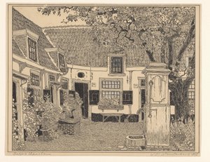 Hofje van Loo in Haarlem door Wijnand Otto Jan Nieuwenkamp (signed by artist)
