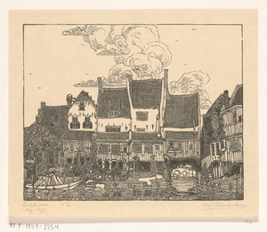Huizen aan de haven van Enkhuizen door Wijnand Otto Jan Nieuwenkamp (signed by artist)