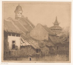 Huizen aan het water in Semarang door Wijnand Otto Jan Nieuwenkamp (signed by artist)