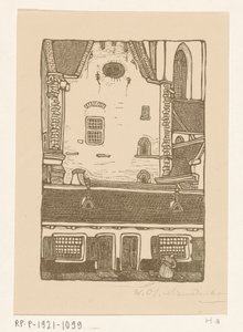 Huizen tegen de Sint-Bavokerk aan de Oude Groenmarkt in Haarlem St. Bavo, Haarlem door Wijnand Otto Jan Nieuwenkamp (signed by artist)