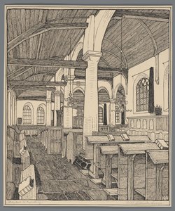Interieur van de Abdijkerk te Rijnsburg door Wijnand Otto Jan Nieuwenkamp (signed by artist)