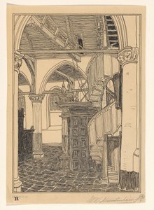 Interieur van de Noorderkerk te Hoorn door Wijnand Otto Jan Nieuwenkamp (signed by artist)