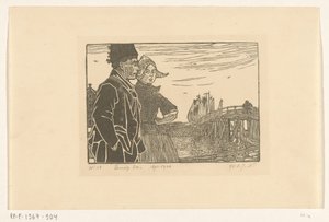 Man en vrouw in Volendamse klederdracht door Wijnand Otto Jan Nieuwenkamp (signed by artist)