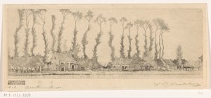 Rij bomen achter woningen in de Haarlemmermeer door Wijnand Otto Jan Nieuwenkamp (signed by artist)