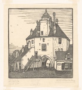 Vispoort in Harderwijk door Wijnand Otto Jan Nieuwenkamp (signed by artist)