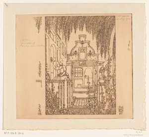 Vrouw in klederdracht die op een voordeur klopt in Edam door Wijnand Otto Jan Nieuwenkamp (signed by artist)