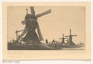 Wipmolens aan de Vlist tussen Haastrecht en Schoonhoven door Wijnand Otto Jan Nieuwenkamp (signed by artist)
