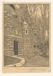 Zuiderportaal van de Grote of Sint-Nicolaaskerk te Edam door Wijnand Otto Jan Nieuwenkamp (signed by artist)