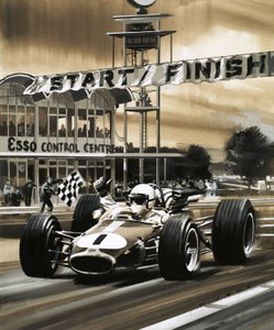 Jack Brabham geeft een duim omhoog als hij de allereerste Grand Prix van Canada wint