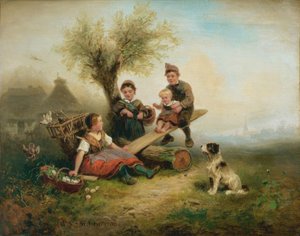 Spelende kinderen aan de rand van het dorp