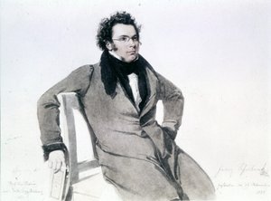 Franz Schubert (1797 - 1828), aquarel door August Reider door Wilhelm August Rieder