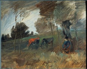Weidelandschap met rode koe door Wilhelm Busch