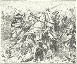 De rebellenhertog Rudolf van Zwaben dodelijk gewond in de Slag bij de Elster