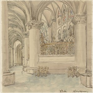 Interieur van de Notre-Dame te Parijs door Wilhelm Cornelis Bauer