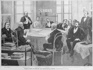 Kroonprins Rudolf bij een redactievergadering door Wilhelm Gause