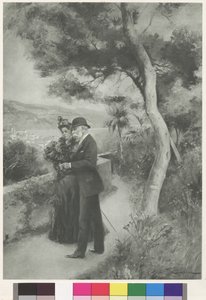 Het Oostenrijkse keizerlijke paar in de hoteltuin van Cap Martin (gravure) door Wilhelm Gause