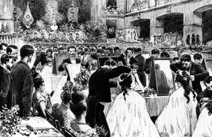 Demonstratie van Haarstyling door de Duitse Vereniging van Kappers in het Berlijnse Concertgebouw, 1887