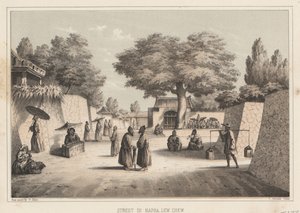 Straat in Napha, Lew Chew, 1855 door Wilhelm Joseph Heine