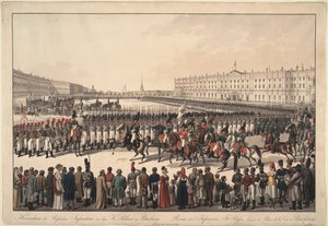 Een review van de Russische infanterie op het Paleisplein in Sint-Petersburg, 1809-1813 door Wilhelm Kobell Ritter von