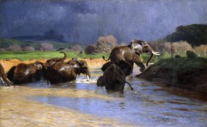Badende Olifanten door Wilhelm Kuhnert