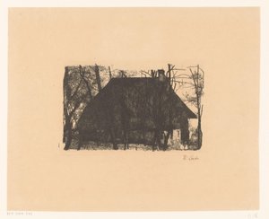 Boerderij tussen kale bomen door Wilhelm Maria Hubertus Leibl (signed by artist)