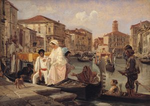 Uitstappen uit een gondel in Venetië door Wilhelm Marstrand