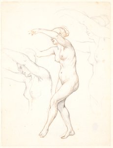 Blad met drie studies van naakte dansende vrouw door Wilhelm Marstrand