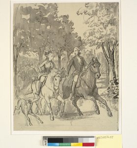 Caroline Mathilde en Struensee te paard bij Hørsholm