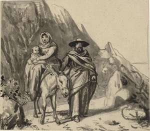 De Heilige Familie, tussen rotsen op weg naar Egypte door Wilhelm Marstrand