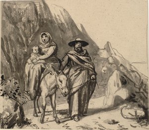 De Heilige Familie, tussen rotsen op weg naar Egypte