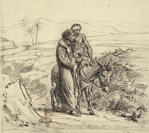 De barmhartige Samaritaan begeleidt de gewonde door Wilhelm Marstrand