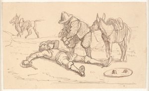 Don Quichot ligt gewond en wordt geholpen door Sancho door Wilhelm Marstrand