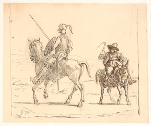 Don Quichot rijdt naar links, Sancho Panza naar rechts door Wilhelm Marstrand