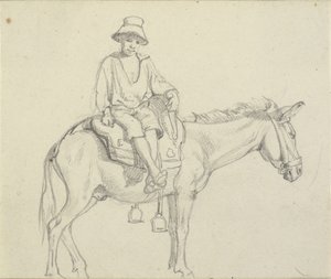 Jongen zittend zijwaarts op een ezel door Wilhelm Marstrand