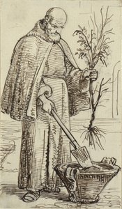 Een monnik plant een boom door Wilhelm Marstrand