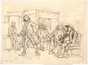 Erasmus Montanus discussieert met Per Degn door Wilhelm Marstrand