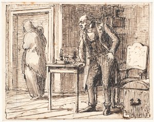 De gierigaard en de arme vrouw door Wilhelm Marstrand