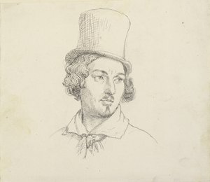 Hoofd van een man met hoge hoed door Wilhelm Marstrand
