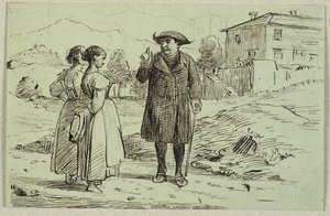 Italiaans tafereel met twee vrouwen en een pater door Wilhelm Marstrand